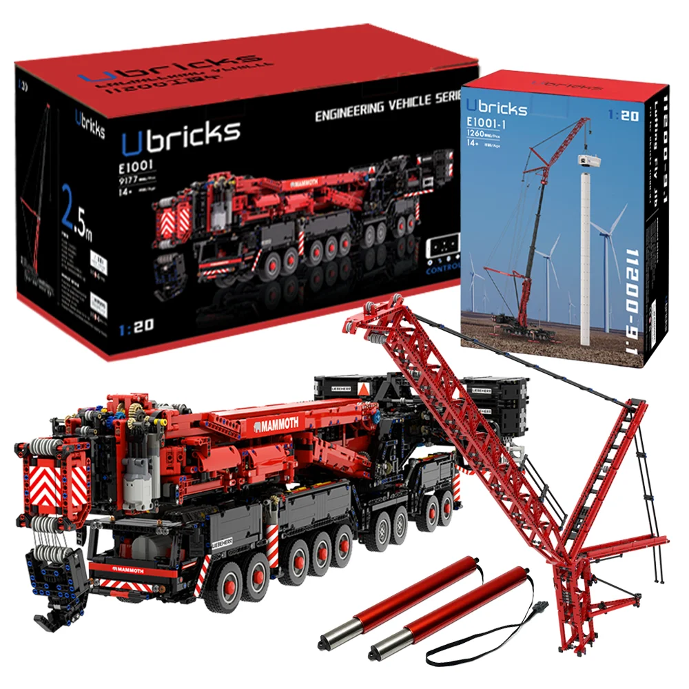 Ubricks E1001 Liebherr LTM11200 grue Mobile et Fly Jib modèle RC MOC blocs de construction jouets briques Kit garçon cadeaux de noël