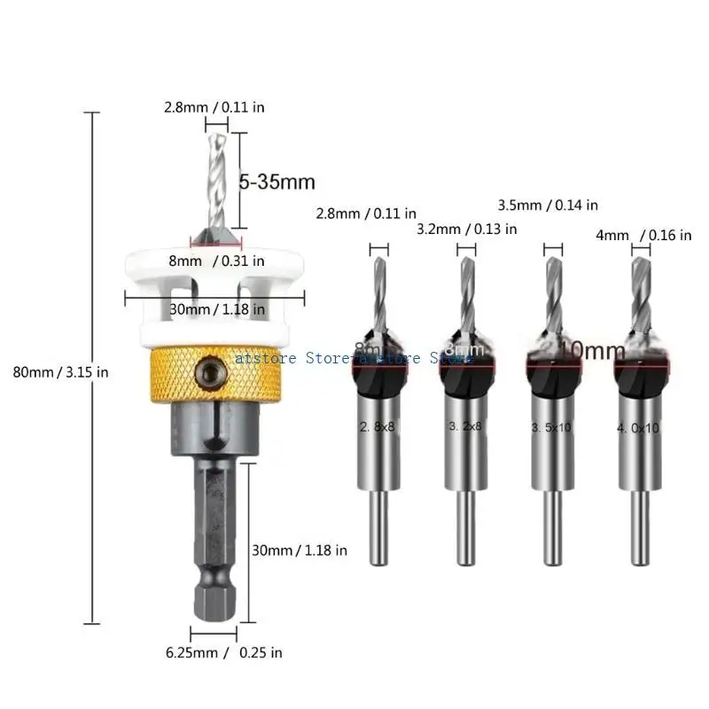 H37D مجموعة مثقاب خشبية قابلة للتعديل مكونة من 6 قطع تعمل بشكل بسيط لتحسين المنزل