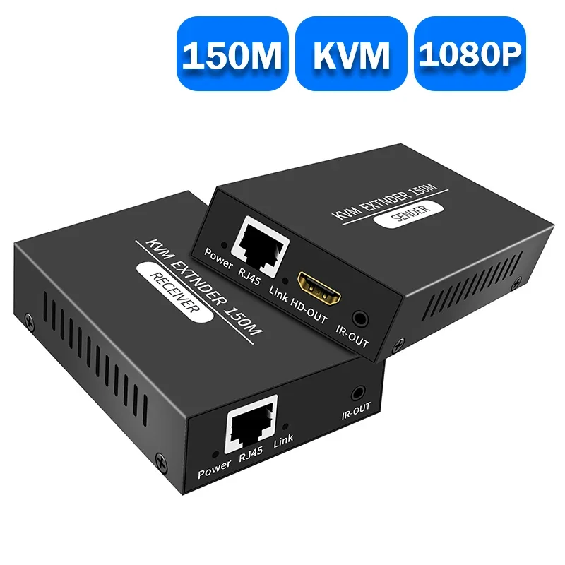 

HDMI KVM Extender 150M over RJ45 Cat5e/6 HDMI USB Ethernet Extender Transmitter Receive Kit Support Mouse Keyboard for PC NVR TV