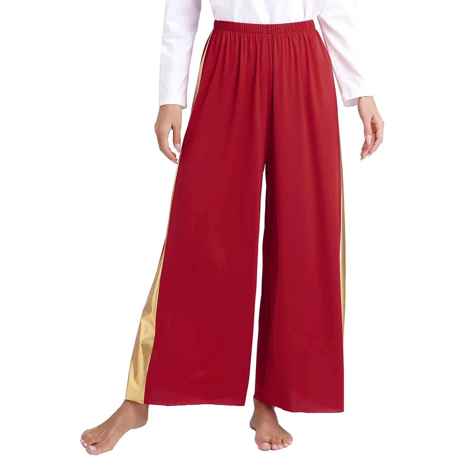 Abito da ballo lirico liturgico da donna Abbigliamento da ballo di culto Abito asimmetrico a maniche lunghe con colori a contrasto metallizzato + Pantaloni a gamba larga