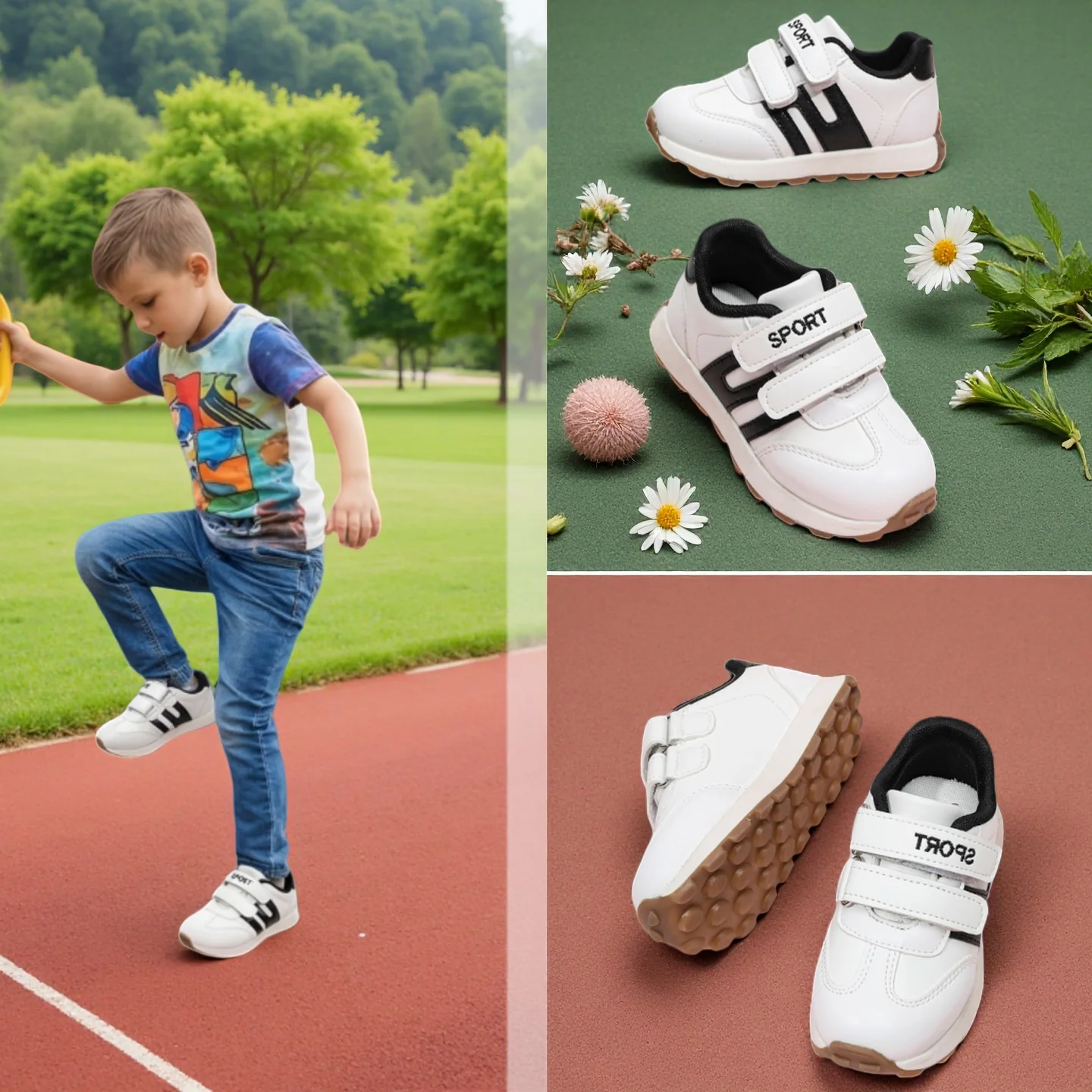 COMFY KIDS Classic Velcro Sneakers Non-Slip Soft Rubber Sole Toddler Walking Shoes for Boys Girls, Casual Sport White Shoes for