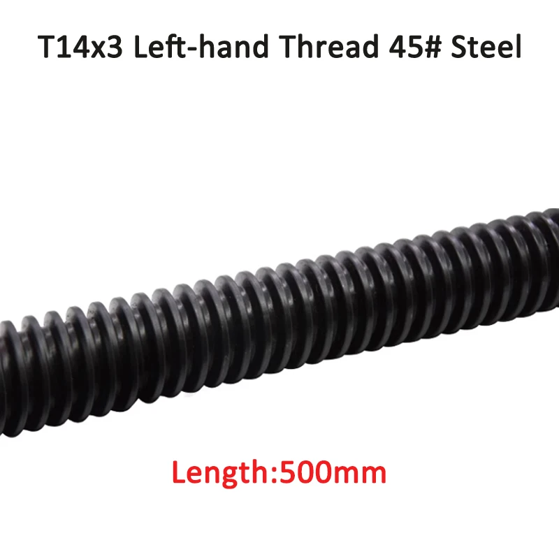 T14 Left Hand Thread Lead Screw Trapezoidal Rod Pitch 3mm Length 500mm with Brass Square Nut