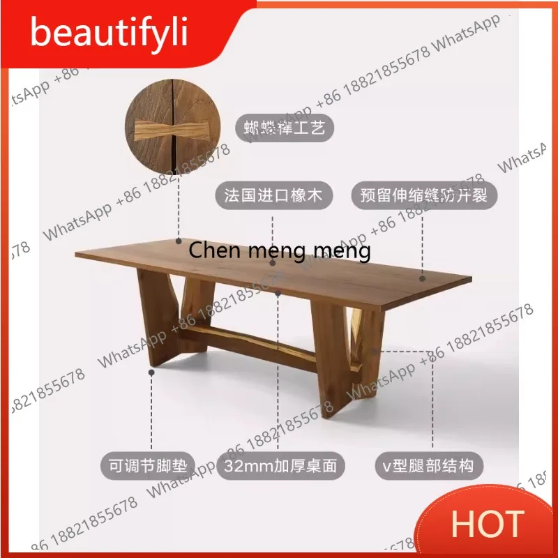 A139 Nordic retro solid wood oak restaurant multi-person bracket structure rectangular dining table