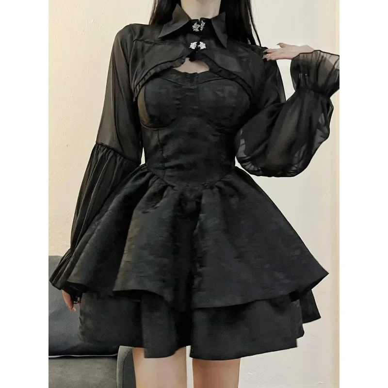 

Black Dress Suit Women Gothic Vintage Mini Dresses Y2k Japan Korean Harajuku Halloween Costumes Fairy Vestidos Woman