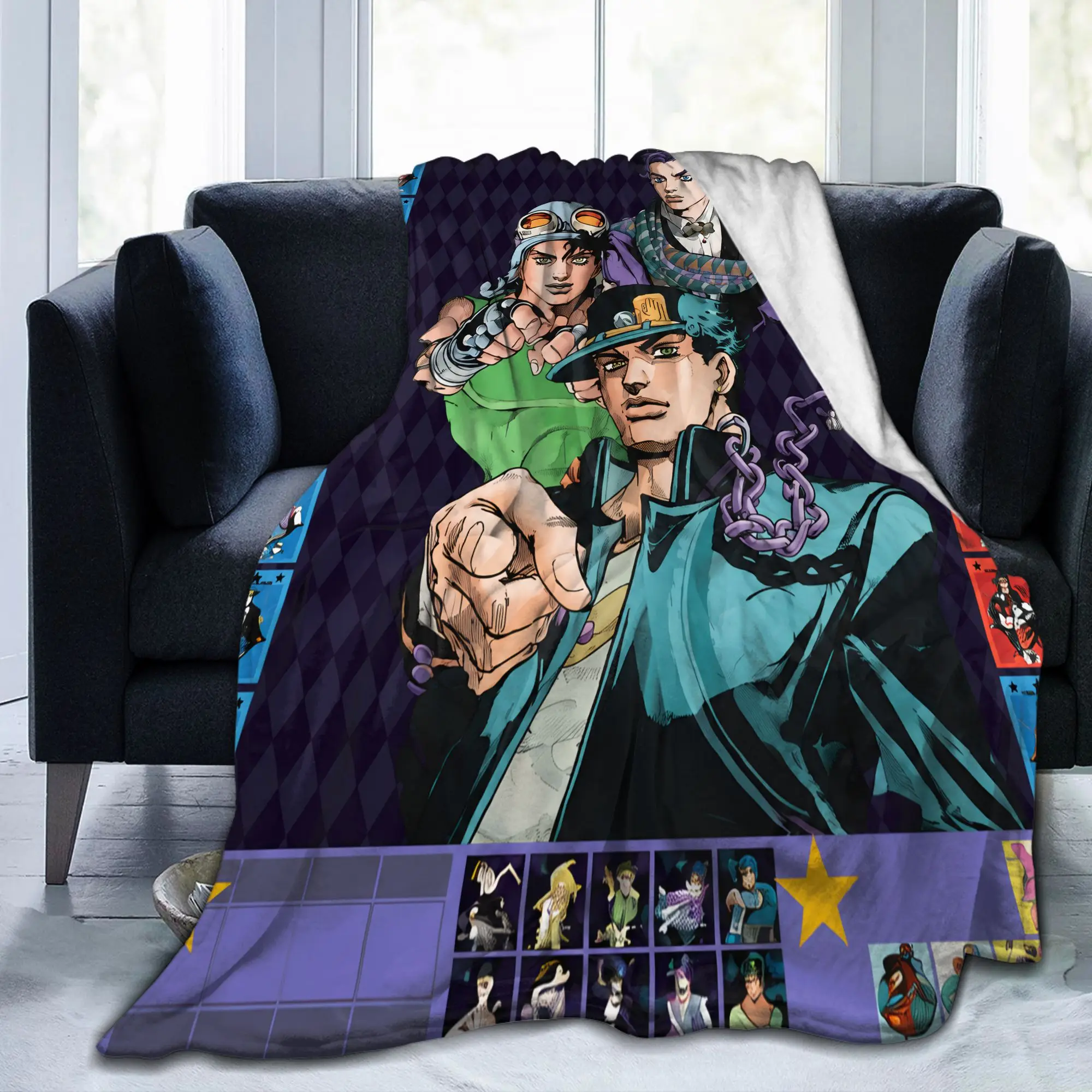 JoJos Bizarres Adventures Flannel Blanket Anime Manga Customized Throw Blankets for  Sofa Bedding Lounge 125*100cm Bedspreads