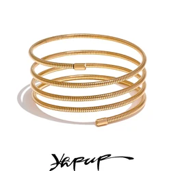 Yhpup Statement Stainless Steel Metal Layered Bracelet Bangle for Women Waterproof Texture High Quality Jewelry Accessories