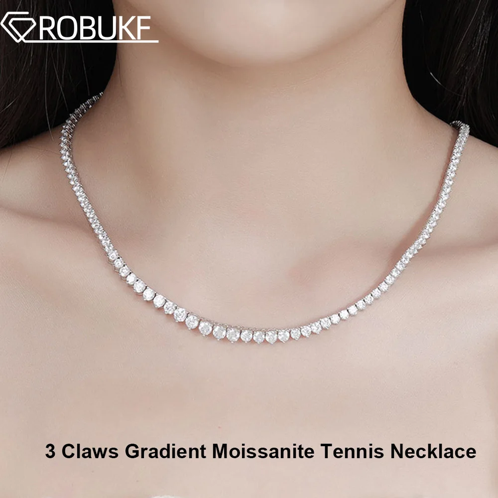 3 Claws Gradient Moissanite Tennis Necklace For Women 3-4.5mm Lab Diamond 925 Sterling Silver Plated 18k White Gold Fine Jewelry