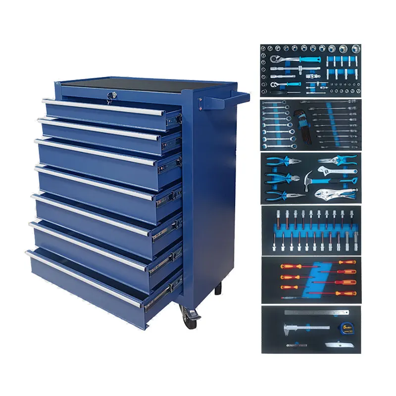 ae-Simple Appearance 7 Drawers Tool Trolley With 117pcs Tools in EVA Foam Tray for Garage and Workshop#