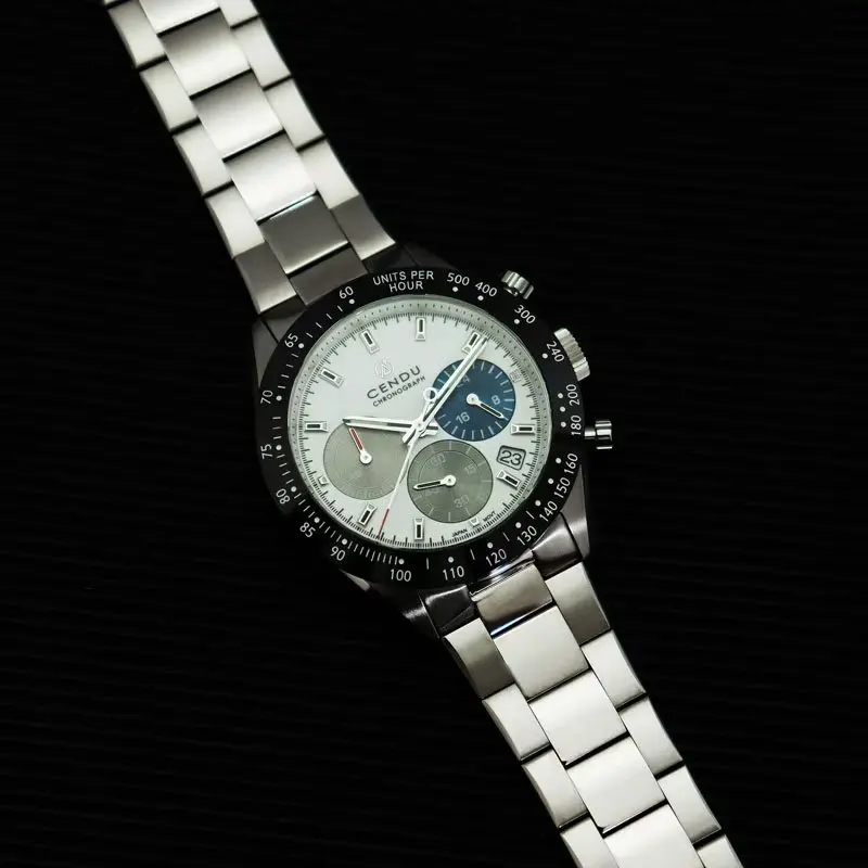 Cendu Chronogh Orologio da uomo Mecha Quarzo VK63 MOVT Vetro zaffiro Chiusura a mosca a sgancio rapido Personalizza il logo