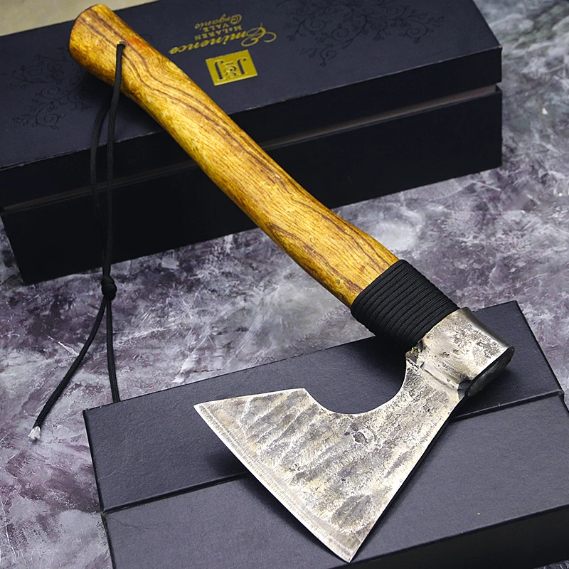 Hand forged high carbon steel axe for outdoor woodworking chop wood and mountain axe for camping and tree cutting for farm use