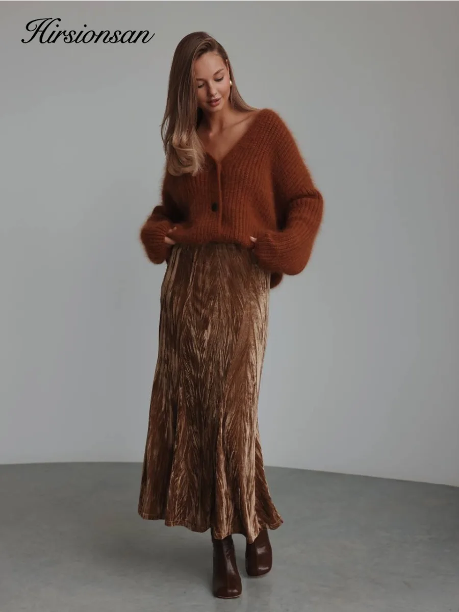 Hirsionsan 2026 printemps et automne nouveau produit demi-jupe pliée jupe trapèze verte en dentelle