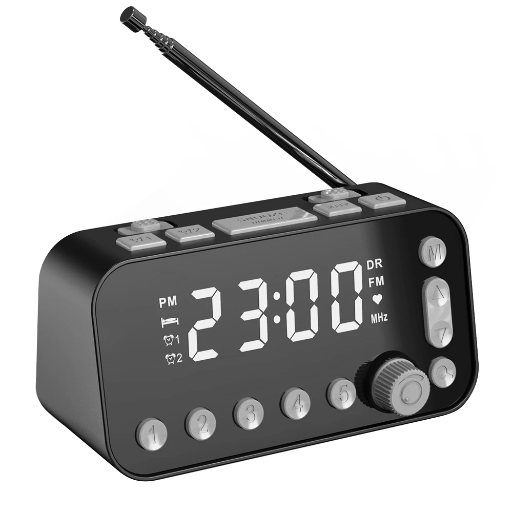 ساعة منبه رقمية لسطح المكتب مقاس A1 مع منفذ شحن USB مزدوج وراديو FM DAB وشاشة LED كبيرة لسهولة عرض الوقت