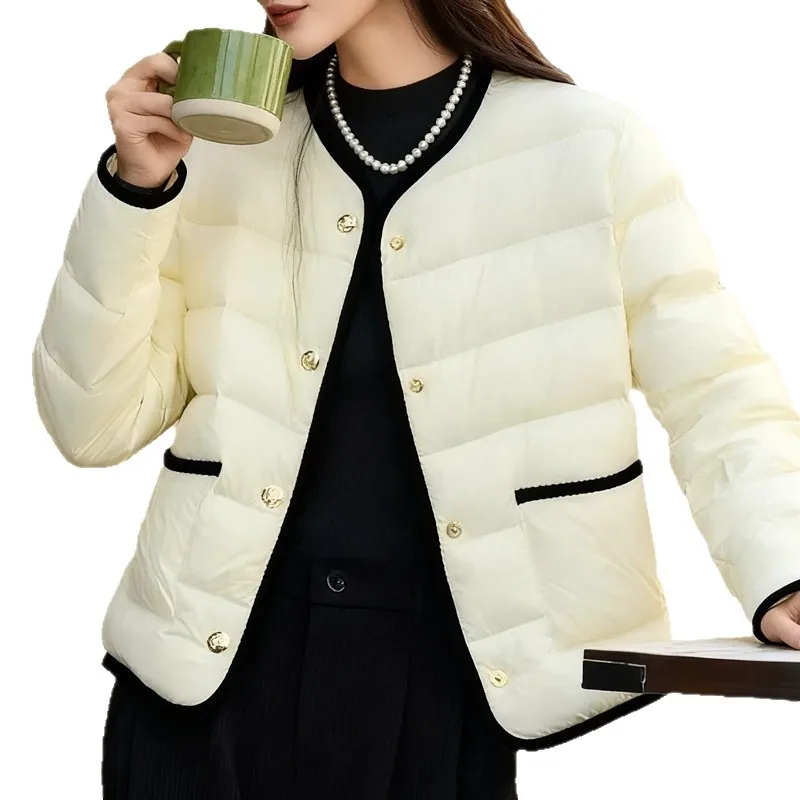 Fashionable Korean Style Small Fragrance Style Autumn Winter New Women's Short Lightweight down Jacket White Duck Feather