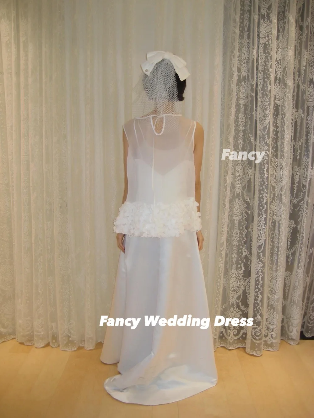 Fancy High Quality Korea A Line Rose Wedding Dress Photo Shoot O Neck Sleeveless Prom Gown Back Zip Customized 웨딩드레스