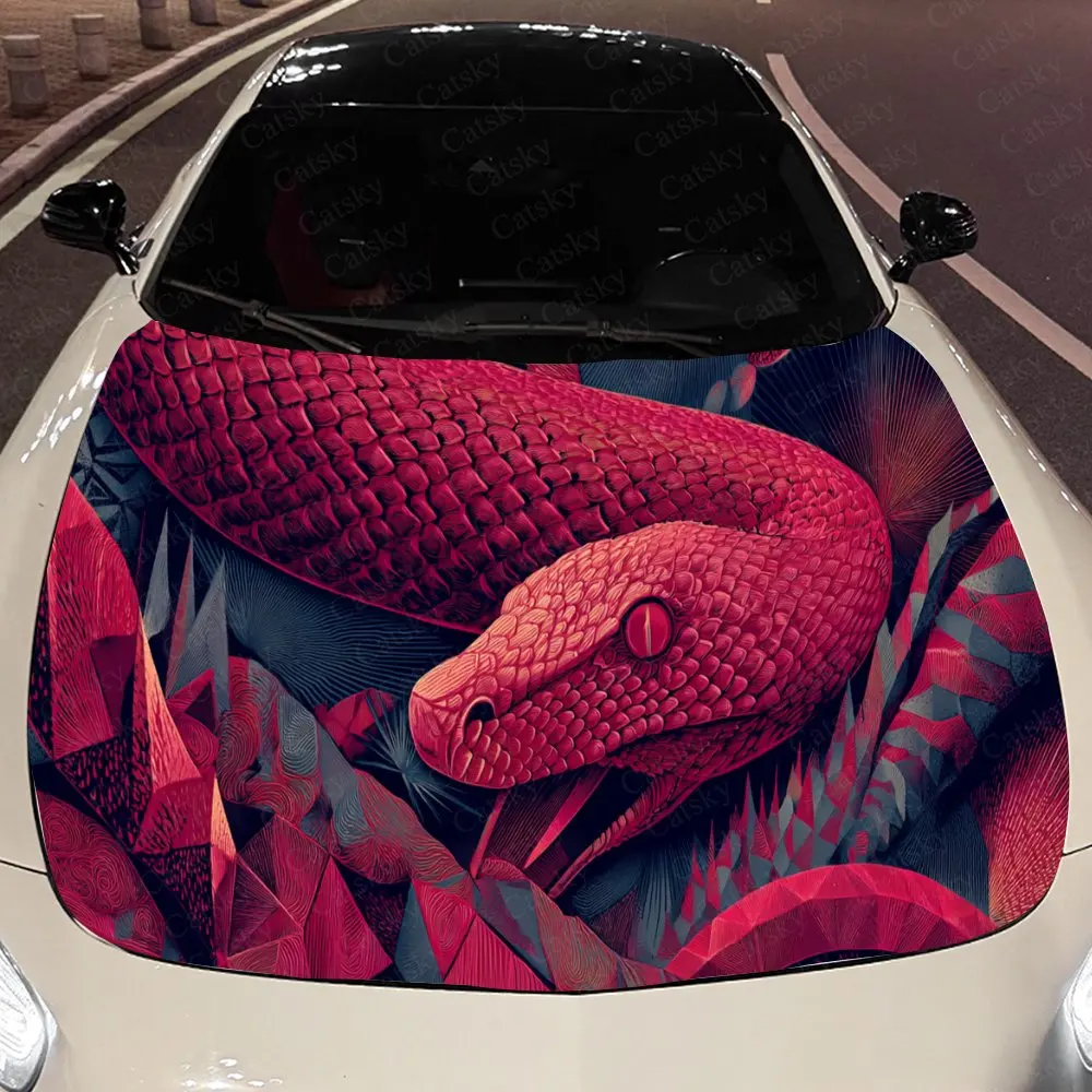 Unique Art Deco Snake Auto Cover Sticker, Waterproof and Self-adhesive Auto Hood Decal, Auto Vinyl Wraps, Cool Car Exterior Deca