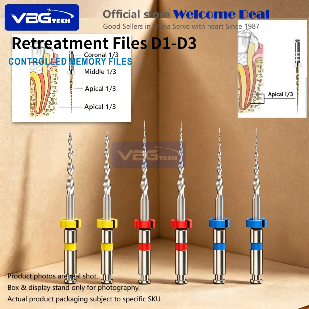6PCS/Pack Dental D1 D2 D3 Niti Material Retreatment Files Rotary Files Root Canal Cleaning Dentistry Endo Instrument Dentistry