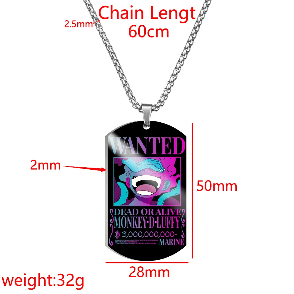 Anime One Piece Cartoon Figure Stainless Steel Necklace Color-printed Order Arrest Wanted Notice Rectangular Necklace Gifts Toy view 5