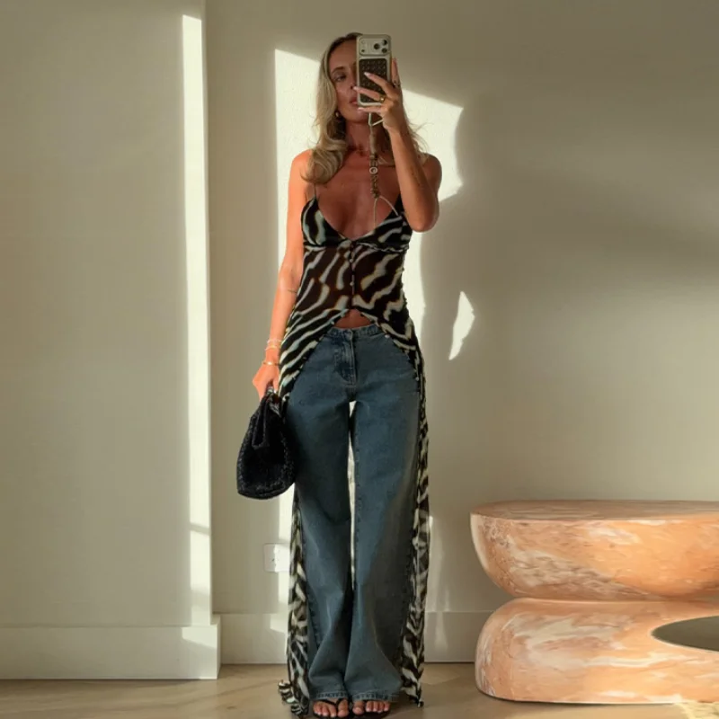 

Sultry Chic Print Sheer Chiffon Set Maxi Dress Cover Pants Sexy Hot Women Summer Beach Vacation Date Night Club Trendy Outfits