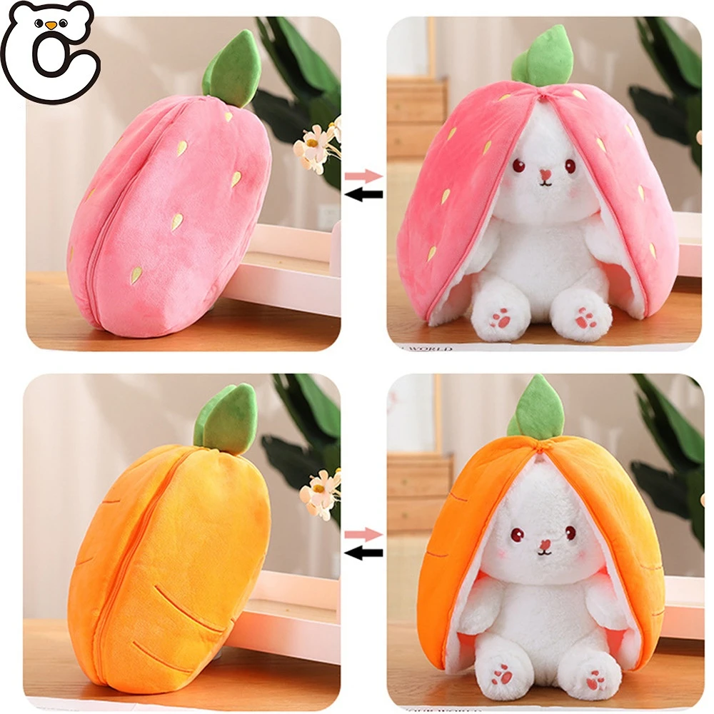 

18cm/7in Bunny Plush Kawaii Fruit Double Sided Bunny Plush Toy Cute Carrot Strawberry Rabbit Doll Toy Christmas Gift for Girl