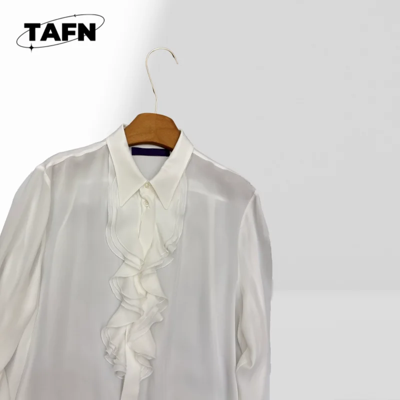 Damen-Hemd mit Puffärmeln aus 100 % Seide, quadratischer Ausschnitt, schicke Bluse, Damen-Blumenbluse, Chiffon-Langarm-Freizeithemd AI1594