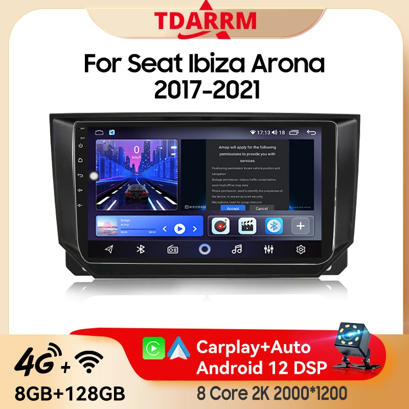 

Car AutoRadio For Seat Ibiza Arona 2017 - 2021 2K QLED Android 13 GPS AI Voice CarPlay Head Unit Stereo Multimedia Video Player