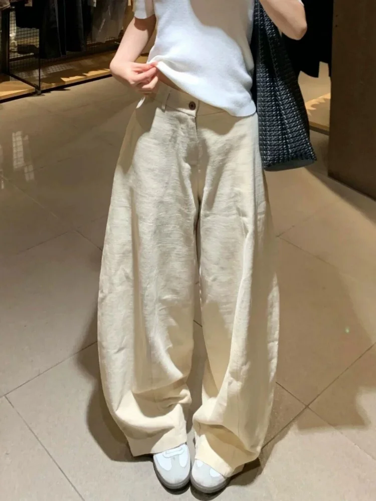 

Khaki Loose Casual Pants High Waist Straight Leg Floor Length Trousers Fashionable Wide Leg Pants Spring Summer New Style