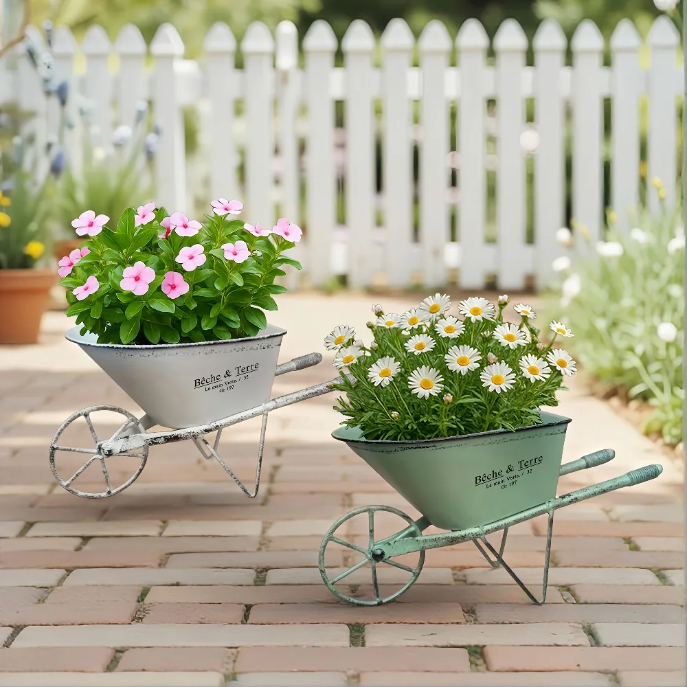 Iron Art Wheelbarrow Villa Courtyard Outdoor Decoration Flower Pot Homestay Yang Garden Terrace Basin, gardening gift home decor