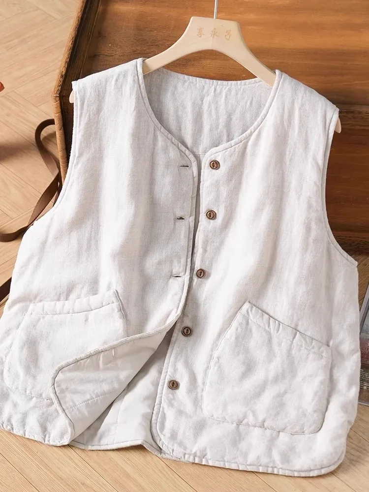 

Высококачественный хлопковый льняной жилет, женская зимняя одежда, хлопковый теплый многослойный утягивающий универсальный хлопковый топ, модный топ