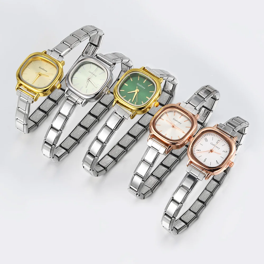 GEMOSA Fashion Squarel Quartz Women Men Roman Numerals Watch Stainless Steel Strap Chic Design Party Birthday Daily Gift