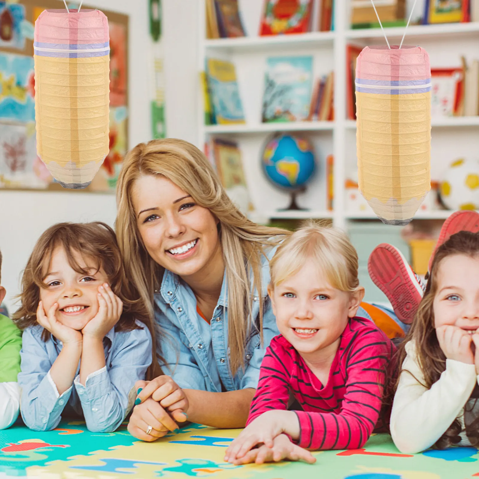 2pcs Pencil Paper Lanterns Yellow Hanging Decor For Back To School Classroom Party Kids Decorations Spring Graduation