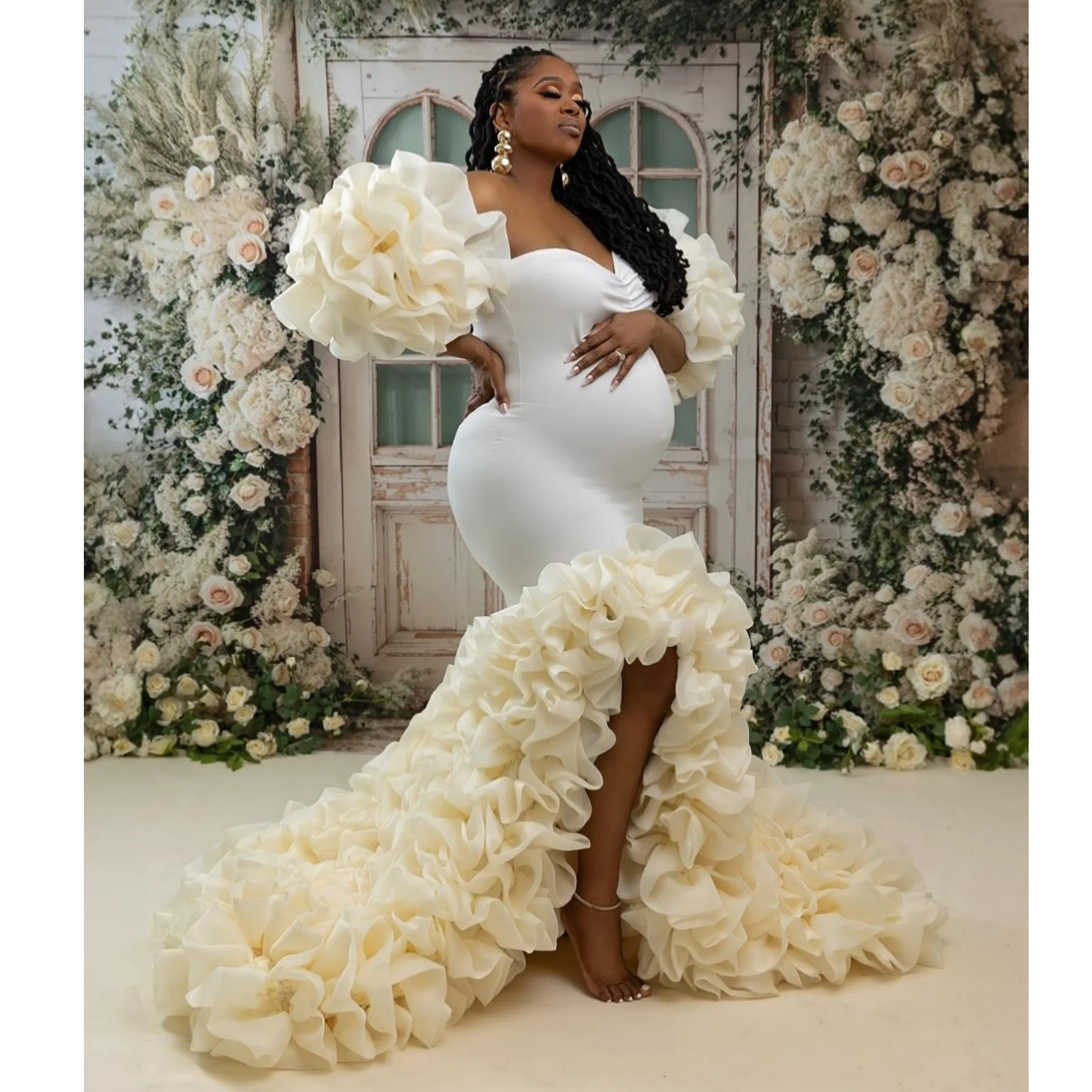 Light Yellow Mermaid Maternity Robe Gorgeous Sweetheart Pregnant Women Dresses for Photography Customized Formal Babyshower Gown