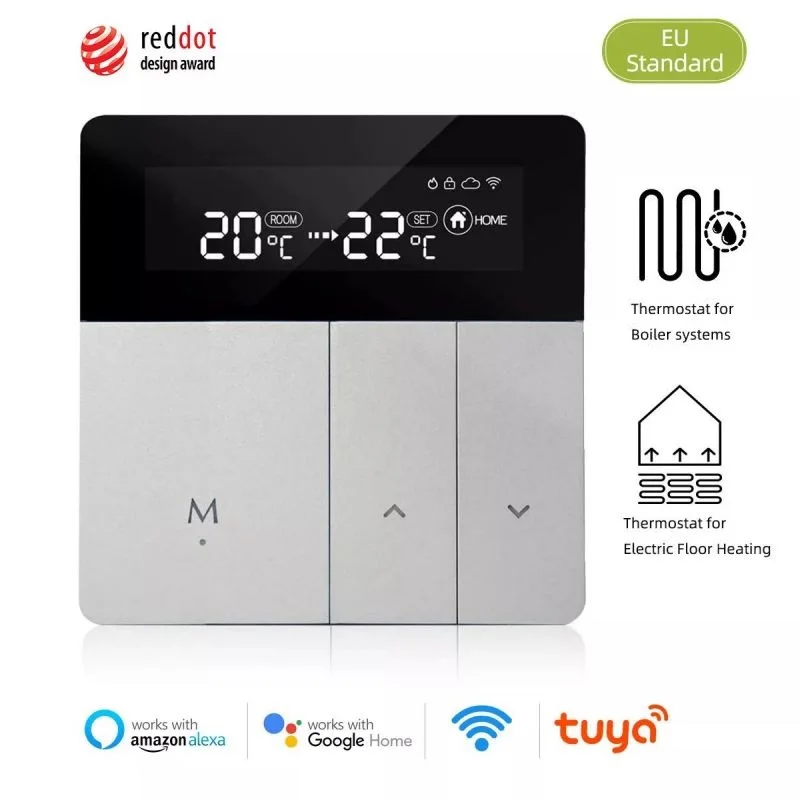 European Standard Silver Temperature Controller For Tuya  APP  Gas Boiler Electric Water  Floor Heating Smart WiFi Thermostat