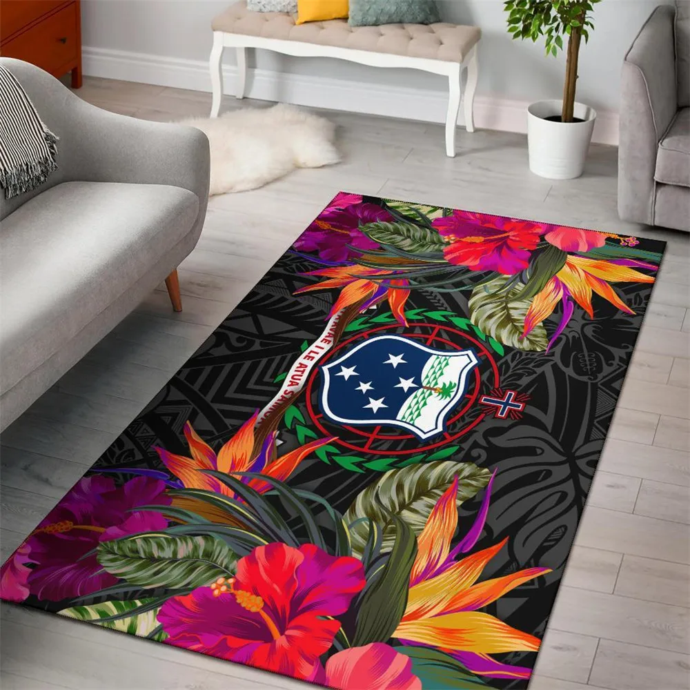 

HX Samoa Area Rug Hibiscus Polynesian Pattern 3D Printed Carpets for Living Room Indoor Floor Mat Bath Rugs Dropshipping