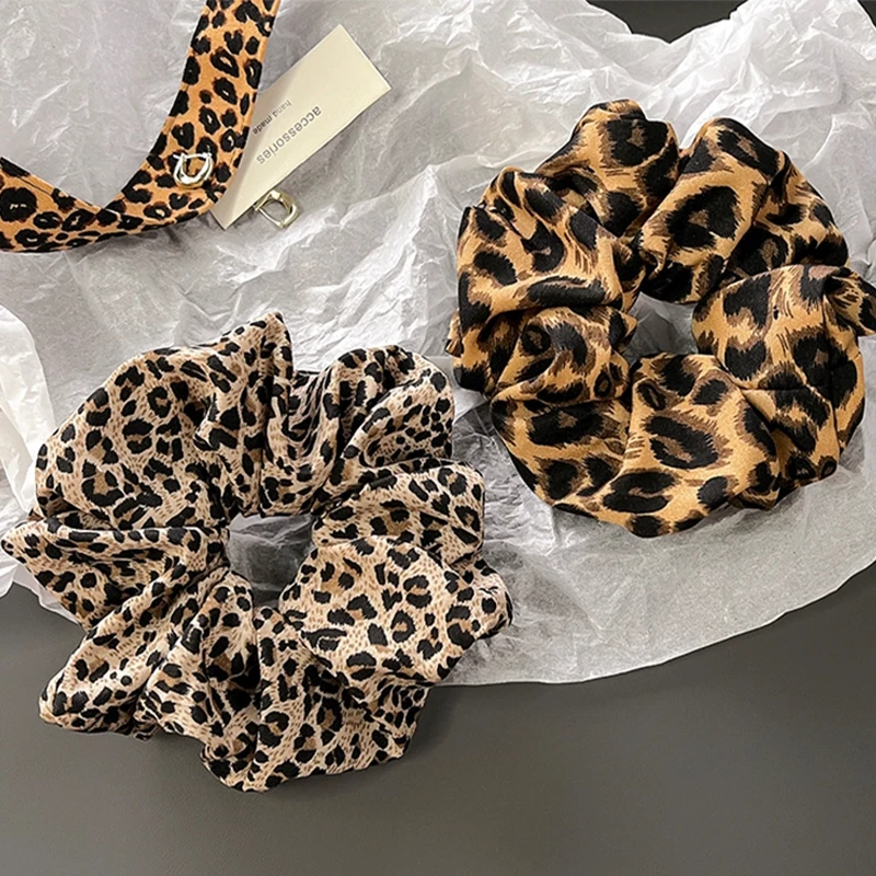 Vintage Animal Leopard Print Hair Scrunchie para mulheres e meninas, rabo de cavalo elástico, elástico, moda retrô, acessório de cabelo