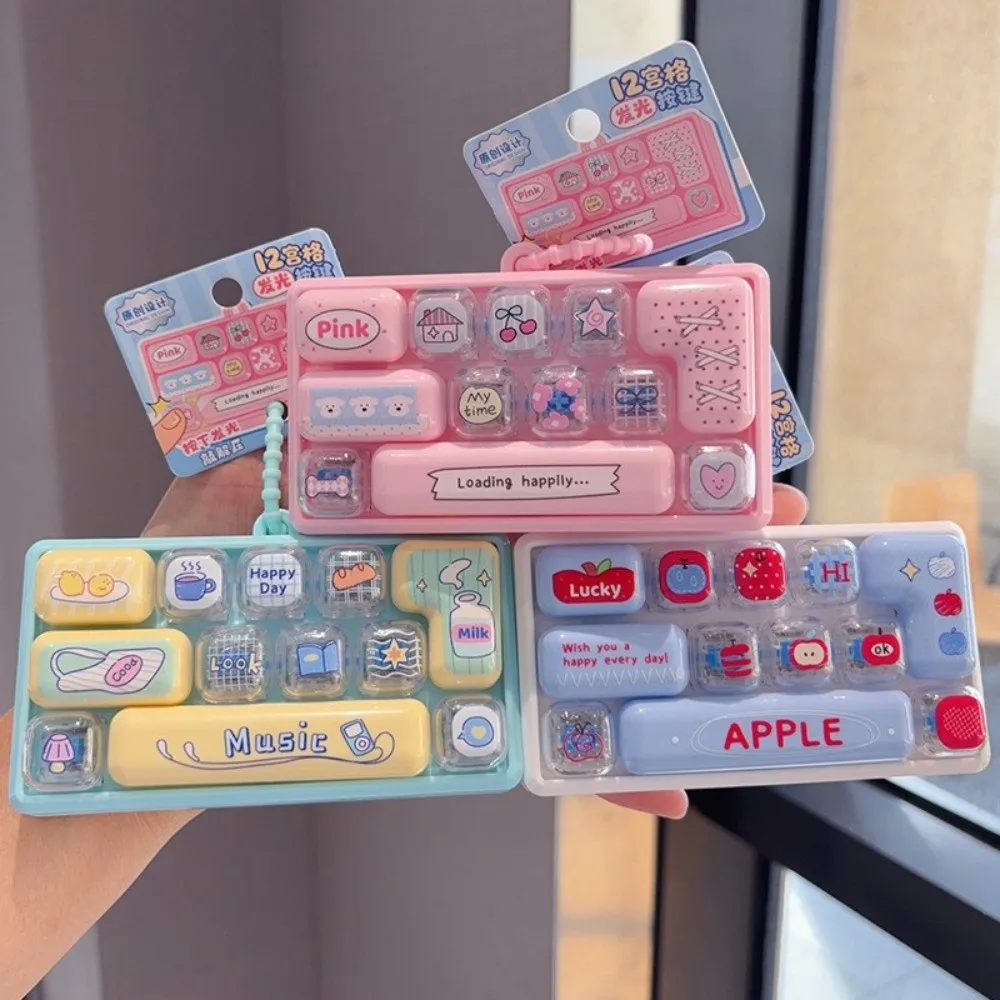 12 Keys Mechanical Keyboard Toy Cartoon Hanging Keycap Clicker Toy Transparent Gift Toy Stress Relief Fidget Toy Bag Charm