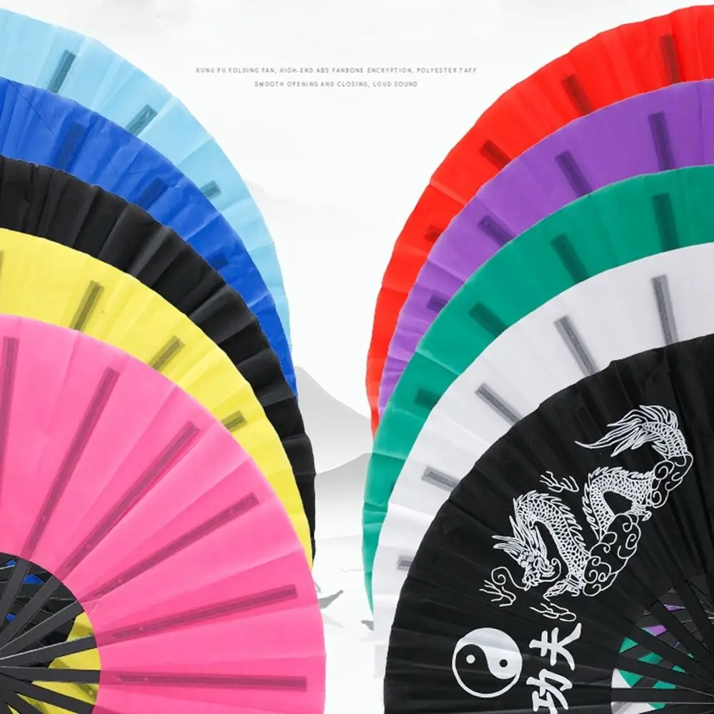 33cm Chinese Tai Chi Yoga Kung Fu Fan Plastic Bone Chinoiserie Gift Dance Performance Fan 10 Styles Hand Folding Stage Fan