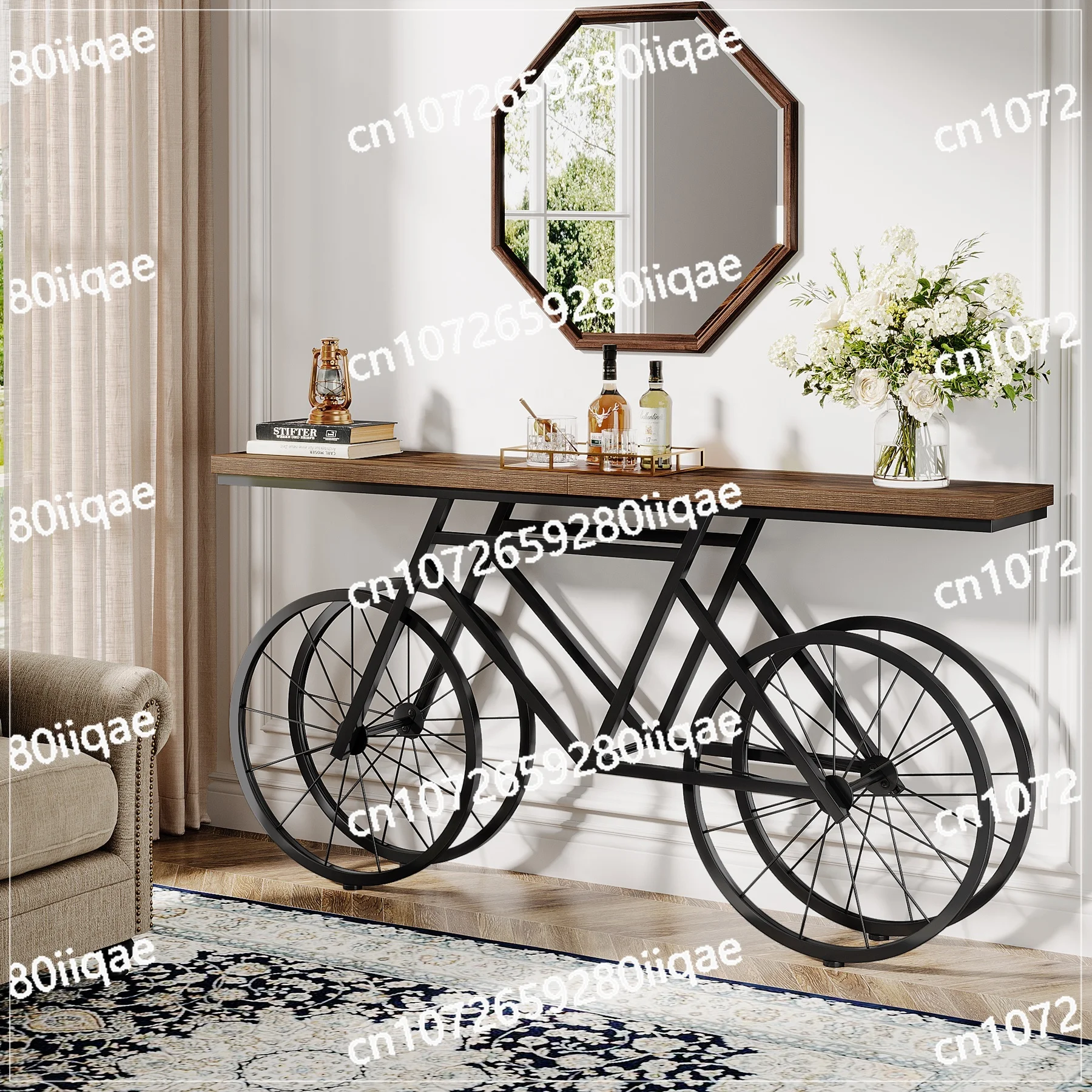 طاولة وحدة التحكم 70.9 بوصة طاولة أريكة طويلة جدًا مكتب مدخل خشبي ومعدني لغرفة المعيشة أثاث ديكور قاعدة دراجة جديدة #2