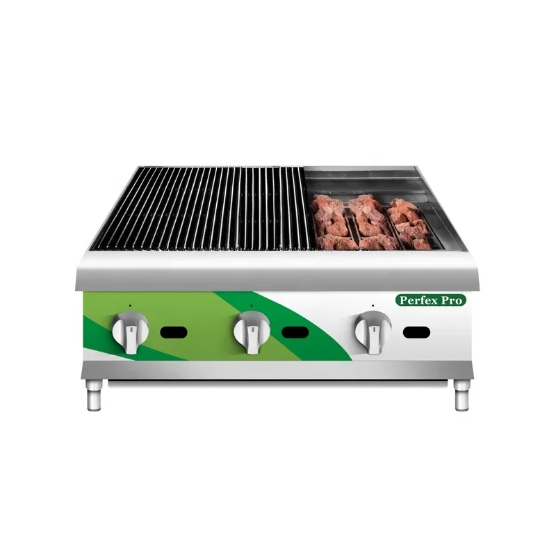 4 burner barbecue grill gas lava rock stone grill machine commercial catering kitchen equipment factory supply