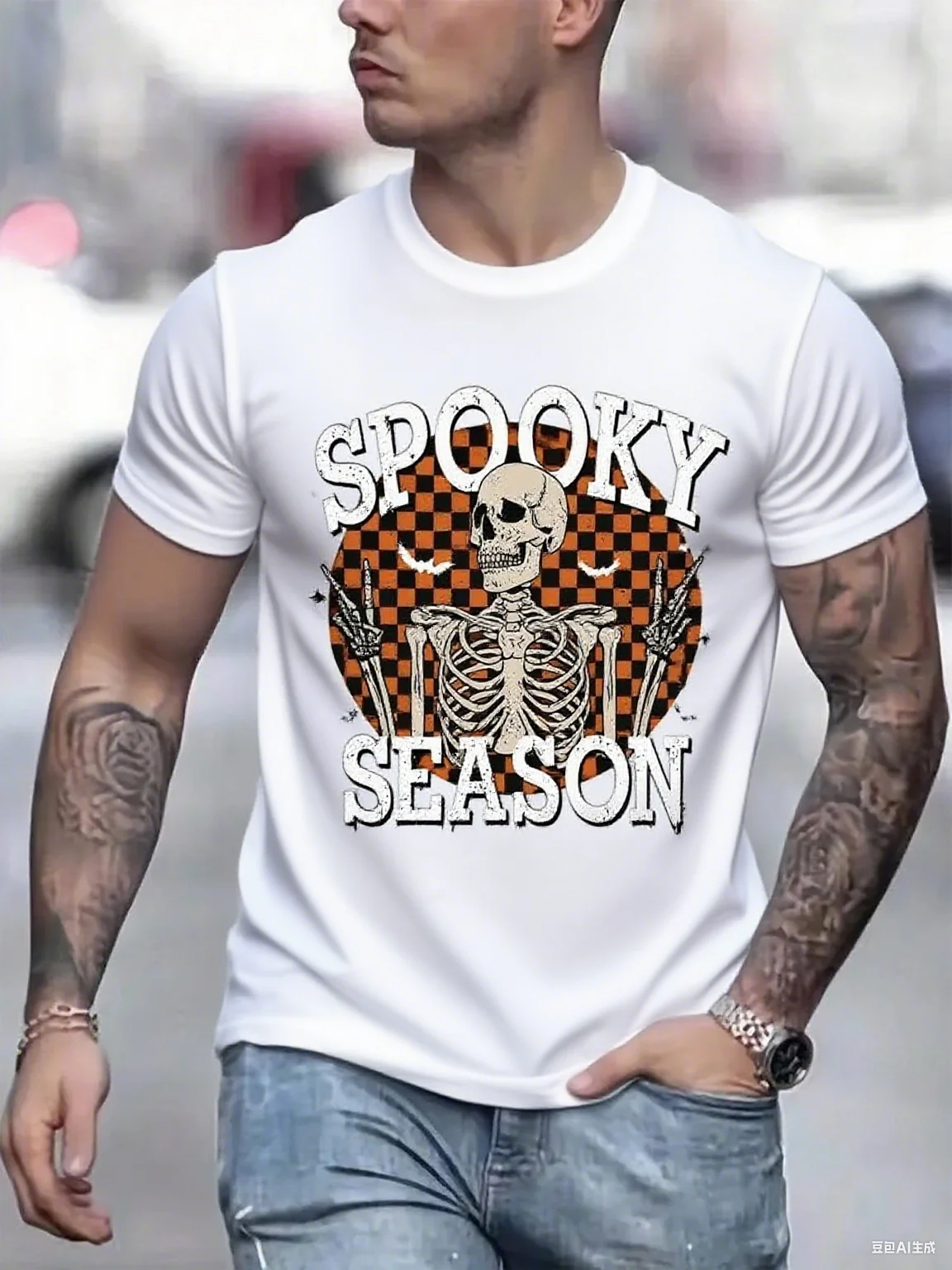 

Модная футболка с принтом черепа «Spooky Season», модная футболка из 100 хлопка с короткими рукавами и круглым вырезом в готическом стиле на Хэллоуин, футболка