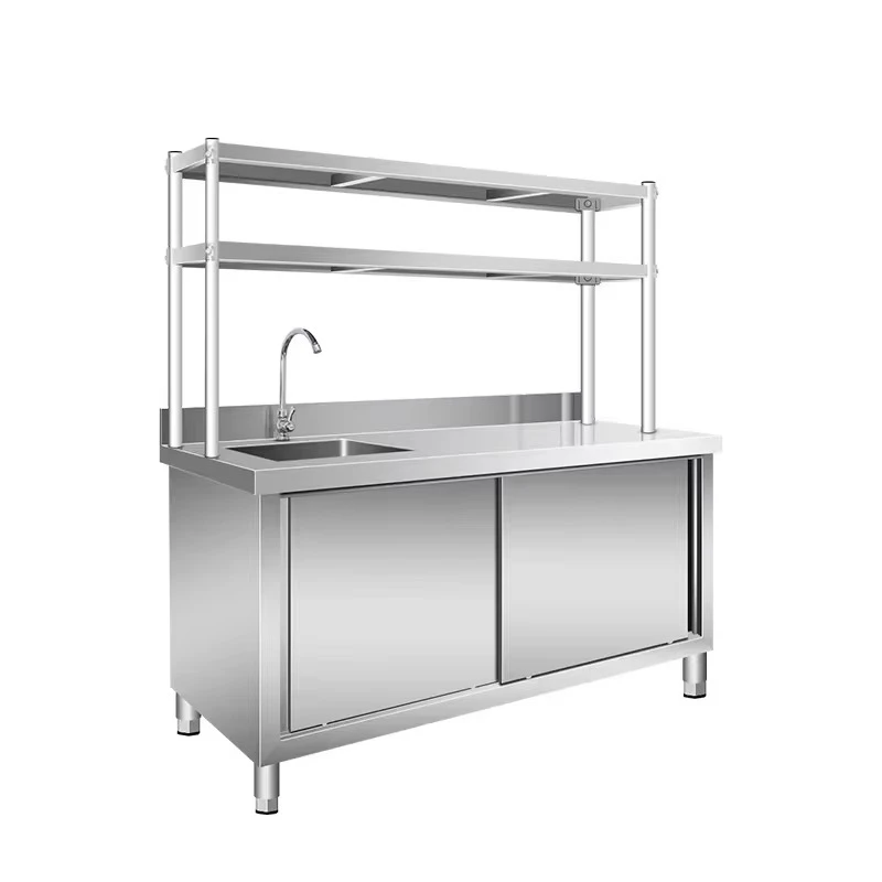 Commercial Kitchen Stainless Steel Sink Cabinet Single Bowl Sink with Shelf for Hotel Restaurant