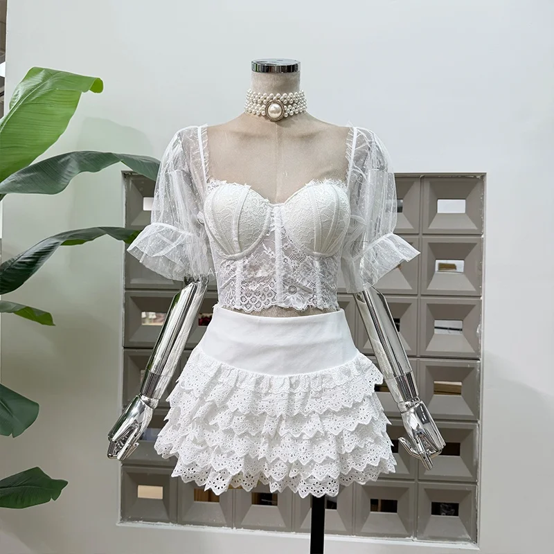 

Spicy Girl Versatile Bal Lace ort Top High Waist Embroidered Ruffle Cake f Skirt Slimming Spring New Arrival Women'...