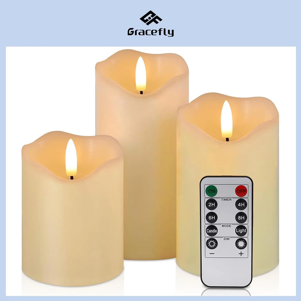 

3 Pack Electric Fake Candle Battery Powered with Remote Flameless LED Decorative Candles for Wedding Christmas Thanksgiving Home