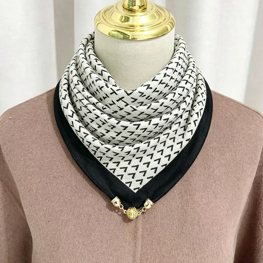 1 Stück Luxuriöser Quadratischer Schal für Damen mit Magnetverschluss, Schal-Tuch, Foulard, Bandana, Hijab, Halstuch, Seidenschal – Detail 1