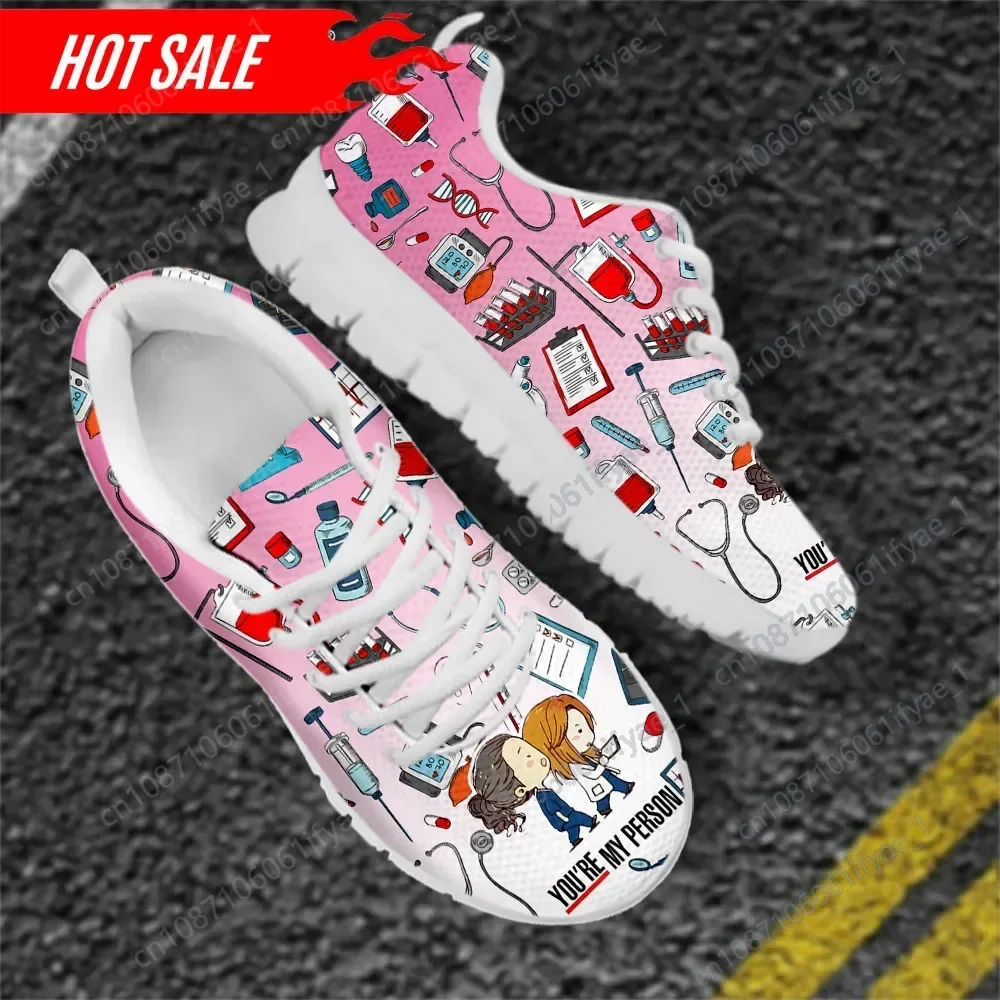 

Pink Gradient Nurse Shoes for Ladies Grey's Anatomy You're My Person Designer Casual Women Mesh Flats Sneakers 2021