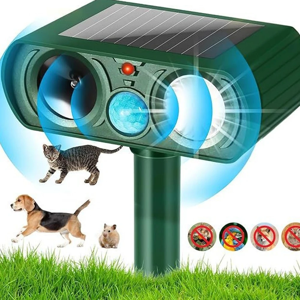 Repelente Ultrassônico Solar 2025 com Sensor de Movimento Infravermelho para Ratos, Pássaros, Gatos e Cães em Jardins e Fazendas
