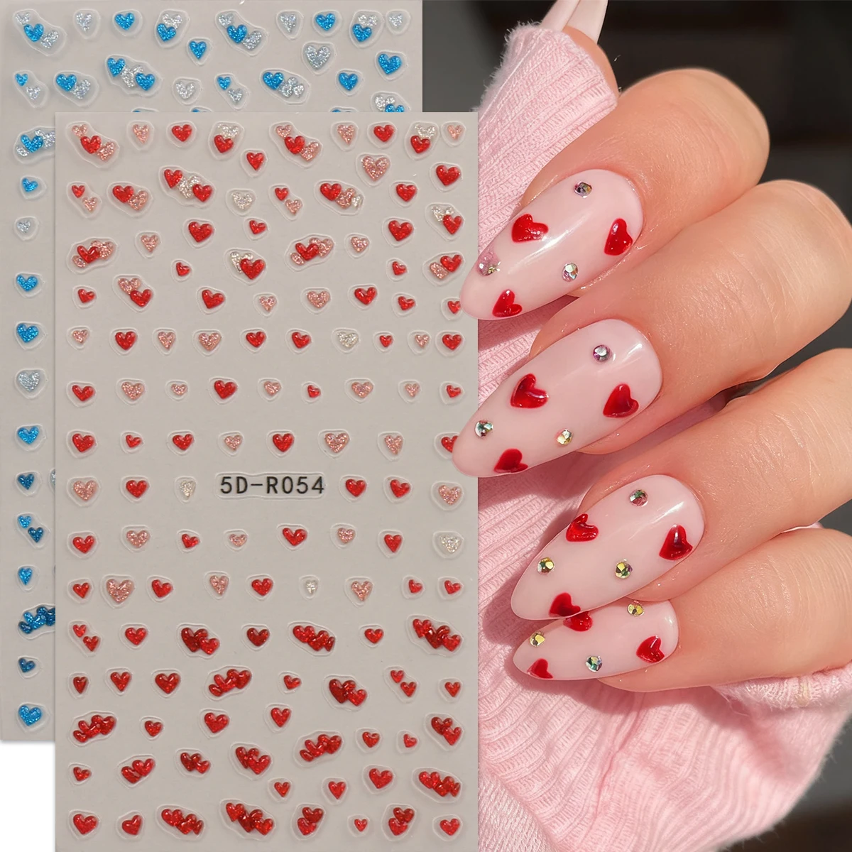 2 Stück Valentinstag geprägte Glitzer-Liebesherz-Nagelkunstaufkleber, einfach aufzutragende Nageldekoration, Heimwerken, Geschenke, Hochzeitsfeier