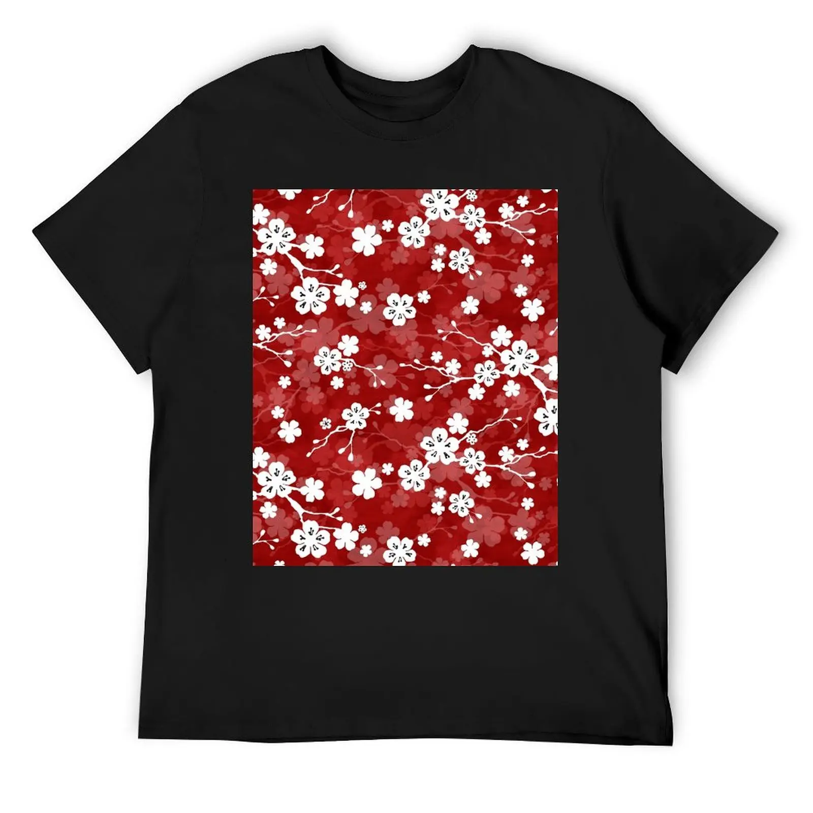 

Red and white cherry blossom pattern T-Shirt