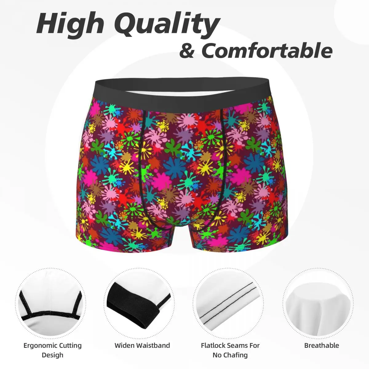 Pintura neon roupa interior bonito splatters impressão calcinha respirável impressão boxer breve bolsa 3d tronco de tamanho grande masculino