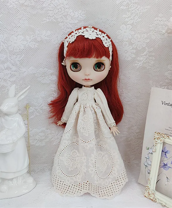 Blyth Long Dress Princess Dress Doll Clothes Vintage Girl Lace Skirt Headdress For Ymy、Licca、Azones、Ob24、Ob27 Doll Accessories