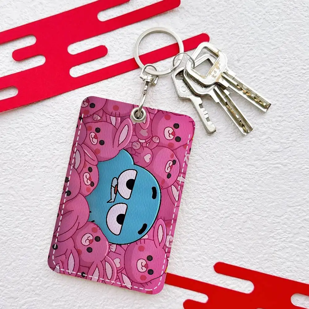 The A-Amazing World Of G-Gumball Rectangle ID Card Case Keychain Access Card Key Tag Ring Leather Card Holder Key Ring Access